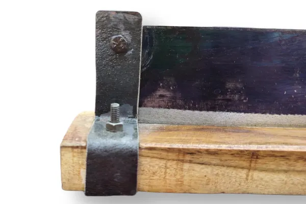 Idol_Heavy_Duty_Vegetable_Fruit_Cutter_For_Pickle_10_Inches_Of_Blue_Coated_High_Carbon_Steel_Blade_2ft_Wooden_Base_Metal_Pipe_Handle_With_Rubber_Grip_Ideal_For_Mango_Jackfruit_More