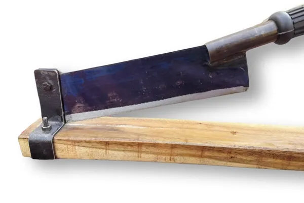 Idol_Heavy_Duty_Vegetable_Fruit_Cutter_For_Pickle_10_Inches_Of_Blue_Coated_High_Carbon_Steel_Blade_2ft_Wooden_Base_Metal_Pipe_Handle_With_Rubber_Grip_Ideal_For_Mango_Jackfruit_More