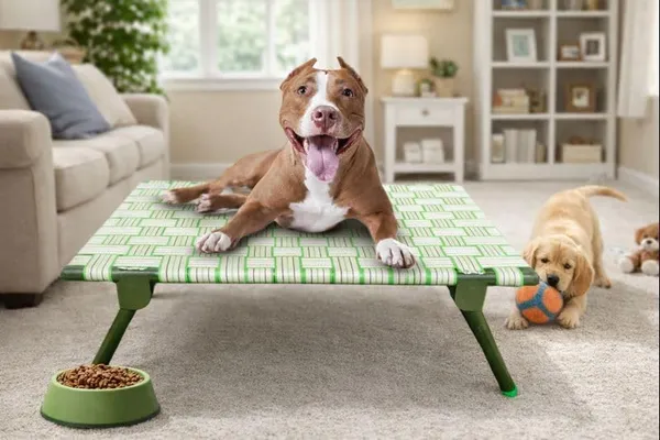 Pawforge_By_Dhara_Foldable_Elevated_Dog_Bed_2x3_Feet_Heavy_Duty_1_Inch_Round_Metal_Pipe_Frame_10_Inch_Height_Nylon_Strap_Sleeping_Surface_Portable_Indoor_Outdoor_Pet_Bed