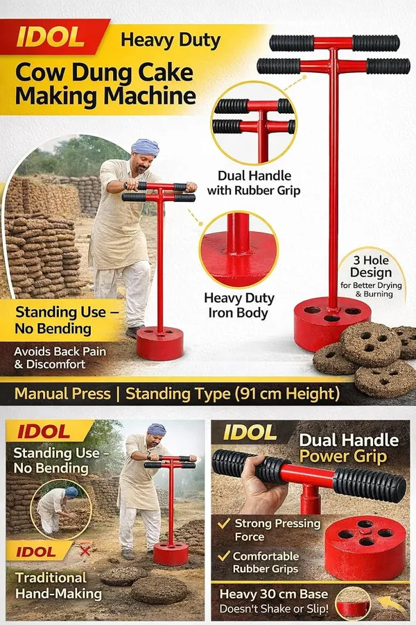 Idol_Cow_Dung_Cake_Making_Machine_With_Dual_Handle_Manual_Gobar_Upla_Maker_With_3_Hole_Design_Heavy_Duty_Hand_Press_For_Bio_Fuel_Organic_Farming_Rural_Use
