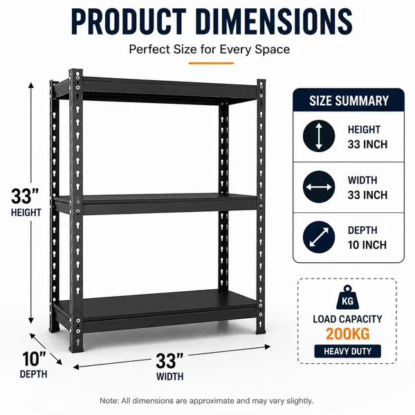Idol_Heavy_Duty_3_Tier_Metal_Storage_Rack_Adjustable_Slotted_Angle_Steel_Shelving_Unit_33_X_33_X_10_Inch_Powder_Coated_Garage_Warehouse_Office_Kitchen_Shop_Store_Room_Storage_Rake