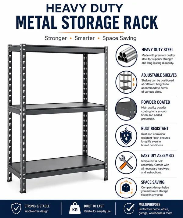 Idol_Heavy_Duty_3_Tier_Metal_Storage_Rack_Adjustable_Slotted_Angle_Steel_Shelving_Unit_33_X_33_X_10_Inch_Powder_Coated_Garage_Warehouse_Office_Kitchen_Shop_Store_Room_Storage_Rake
