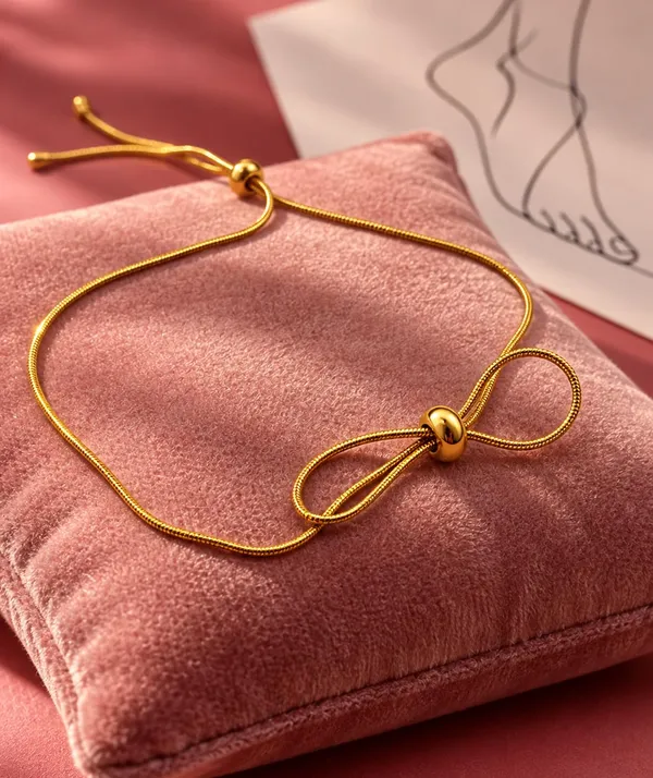 SHANKHRAJ_MALL_Gold_Bow_Knot_Anklet,_Adjustable_Snake_Chain_Foot_Bracelet