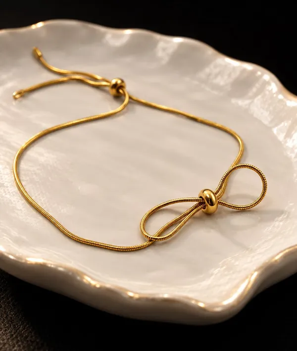 SHANKHRAJ_MALL_Gold_Bow_Knot_Anklet,_Adjustable_Snake_Chain_Foot_Bracelet