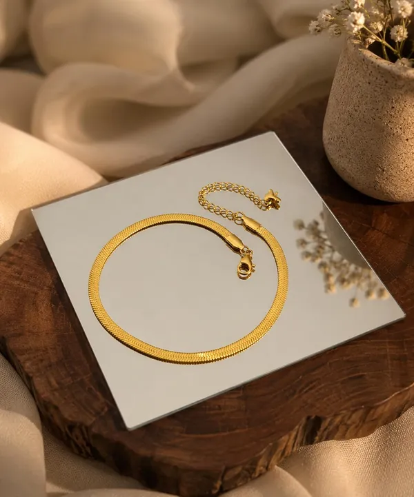 SHANKHRAJ_MALL_Gold_Herringbone_Chain_Anklet_with_Adjustable_Clasp