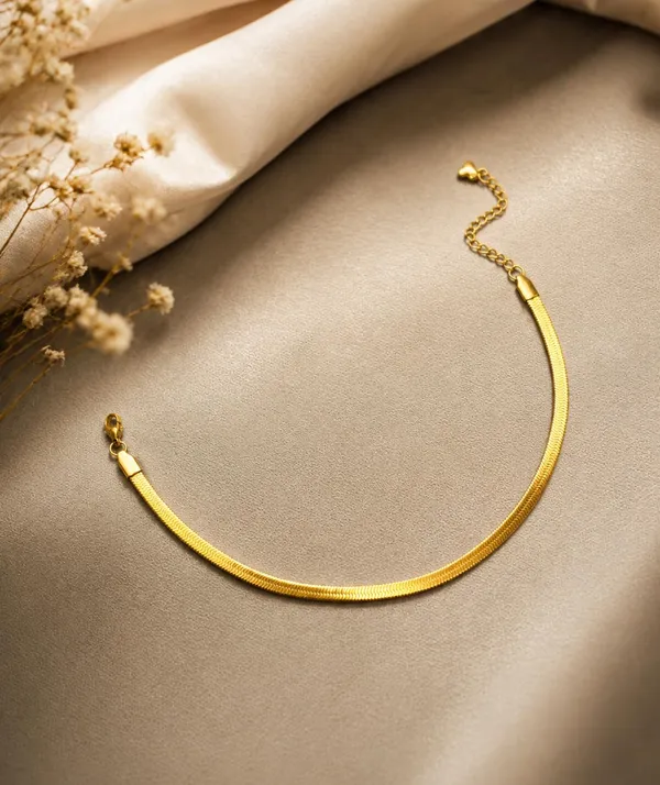 SHANKHRAJ_MALL_Gold_Herringbone_Chain_Anklet_with_Adjustable_Clasp