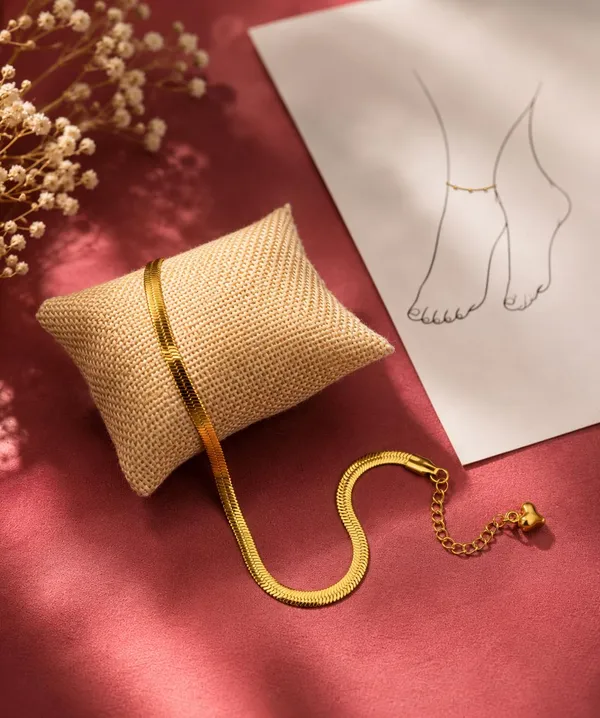 SHANKHRAJ_MALL_Gold_Herringbone_Chain_Anklet_with_Adjustable_Clasp