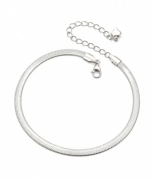 SHANKHRAJ_MALL_Silver_Herringbone_Chain_Anklet_with_Adjustable_Clasp