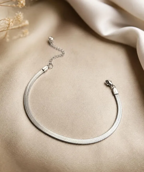 SHANKHRAJ_MALL_Silver_Herringbone_Chain_Anklet_with_Adjustable_Clasp