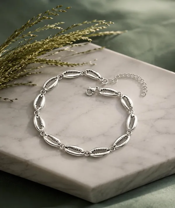 SHANKHRAJ_MALL_Cowrie_Shell_Chain_Anklet,_Silver_Tone_Beach_Jewellery