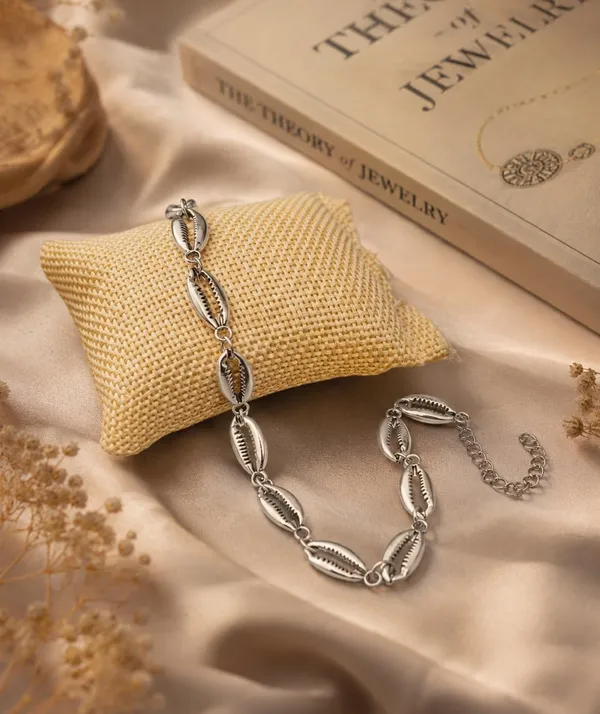SHANKHRAJ_MALL_Cowrie_Shell_Chain_Anklet,_Silver_Tone_Beach_Jewellery