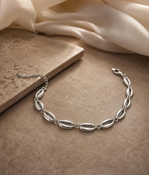 SHANKHRAJ_MALL_Cowrie_Shell_Chain_Anklet,_Silver_Tone_Beach_Jewellery
