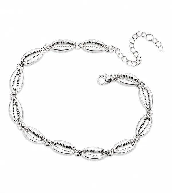 SHANKHRAJ_MALL_Cowrie_Shell_Chain_Anklet,_Silver_Tone_Beach_Jewellery