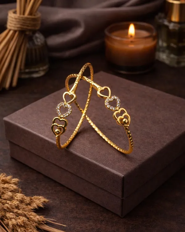 SHANKHRAJ_MALL_Gold_Plated_Heart_Bangle_Bracelet,_Twisted_Rope_Design_with_Black_and_Crystal_Accent,_Adjustable_Cuff_Style,_Fashion_Jewelry_for_Women_(A456)