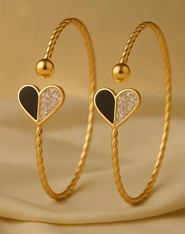 SHANKHRAJ_MALL_Gold_Plated_Heart_Bangle_Bracelet,_Twisted_Rope_Design_with_Black_and_Crystal_Accent,_Adjustable_Cuff_Style,_Fashion_Jewelry_for_Women_(A277)