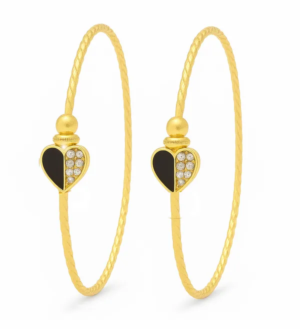 SHANKHRAJ_MALL_Gold_Plated_Heart_Bangle_Bracelet,_Twisted_Rope_Design_with_Black_and_Crystal_Accent,_Adjustable_Cuff_Style,_Fashion_Jewelry_for_Women_(A277)