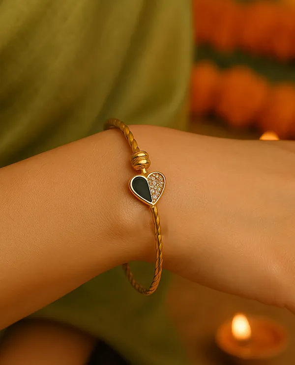SHANKHRAJ_MALL_Gold_Plated_Heart_Bangle_Bracelet,_Twisted_Rope_Design_with_Black_and_Crystal_Accent,_Adjustable_Cuff_Style,_Fashion_Jewelry_for_Women_(A277)