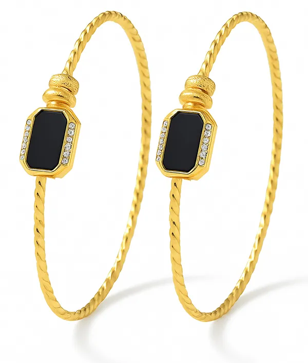 SHANKHRAJ_MALL_Gold_Plated_Heart_Bangle_Bracelet,_Twisted_Rope_Design_with_Black_and_Crystal_Accent,_Adjustable_Cuff_Style,_Fashion_Jewelry_for_Women_(A280)