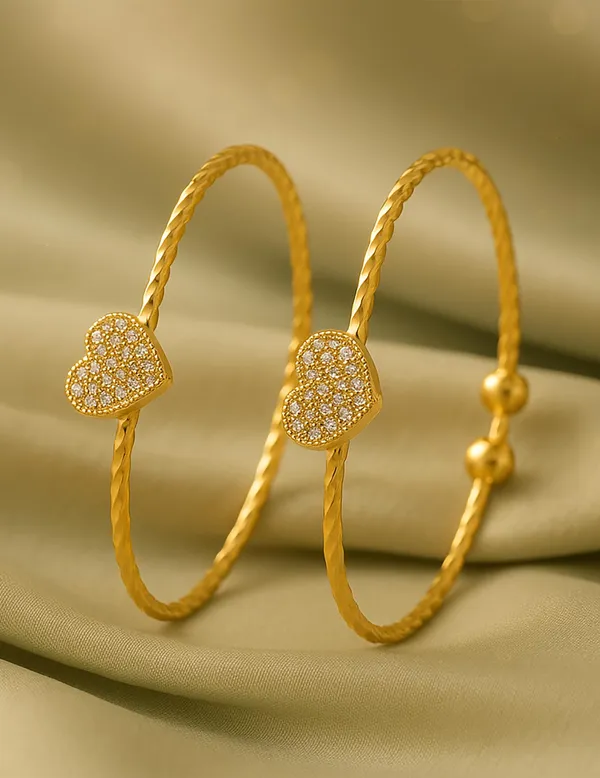 SHANKHRAJ_MALL_Gold_Plated_Heart_Bangle_Bracelet,_Twisted_Rope_Design_with_Black_and_Crystal_Accent,_Adjustable_Cuff_Style,_Fashion_Jewelry_for_Women_(A278)