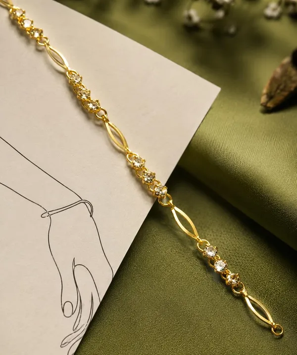 SHANKHRAJ_MALL_Gold-Tone_Crystal_Chain_Bracelet_with_Marquise_Links