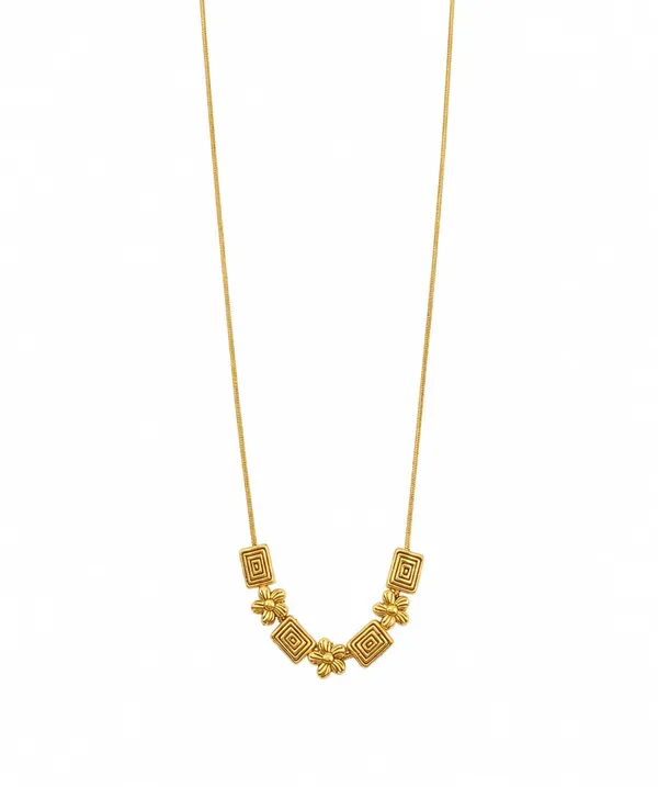 Gold_Plated_Floral_Geometric_Pendant_Necklace_for_Women_|_Elegant_Snake_Chain_Necklace_with_Flower_&_Square_Charms_|_Lightweight_Fashion_Jewelry