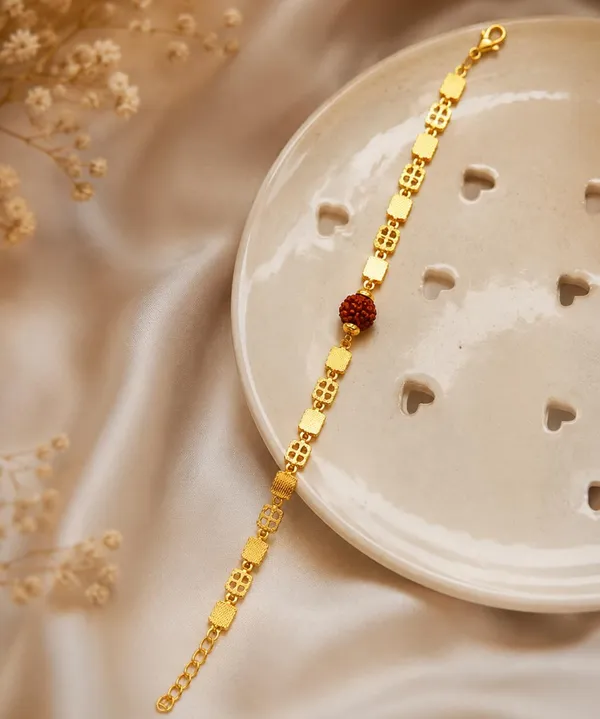 Gold-Toned_Rudraksha_Bead_Bracelet_with_Textured_Square_Links