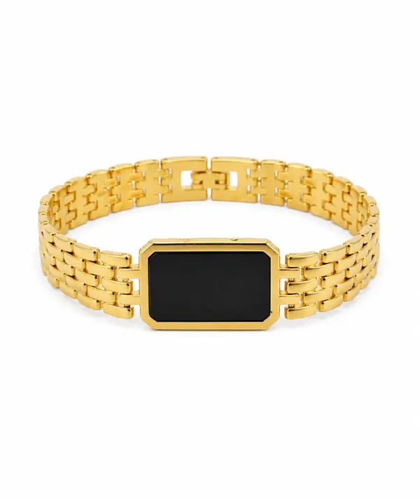 SHANKHRAJ_MALL_Gold-Tone_Bracelet_for_Men_with_Black_Centre_Design