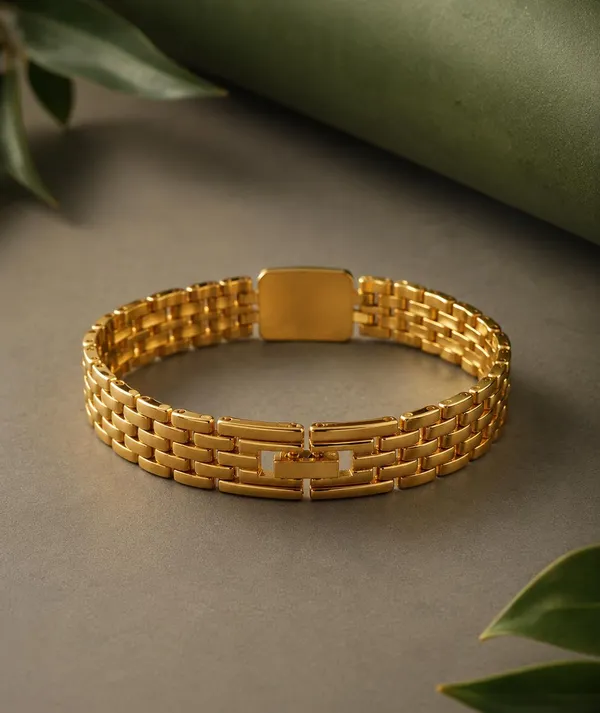 SHANKHRAJ_MALL_Gold-Tone_Bracelet_for_Men_with_Black_Centre_Design