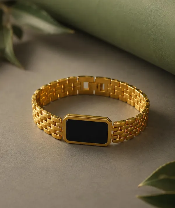 SHANKHRAJ_MALL_Gold-Tone_Bracelet_for_Men_with_Black_Centre_Design