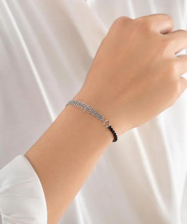 SHANKHRAJ_MALL_Black_Beaded_Mangalsutra_Bracelet,_Silver_Chain,_Lobster_Clasp,_Adjustable