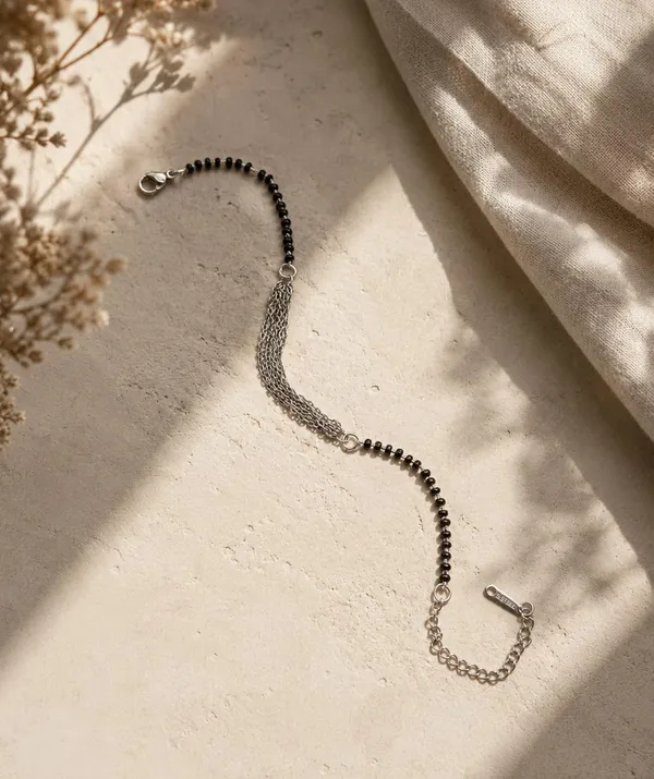 SHANKHRAJ_MALL_Black_Beaded_Mangalsutra_Bracelet,_Silver_Chain,_Lobster_Clasp,_Adjustable