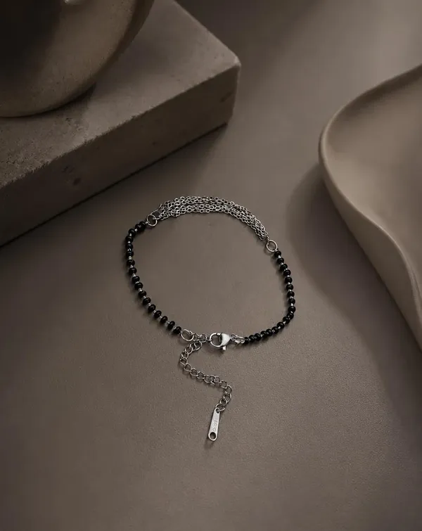 SHANKHRAJ_MALL_Black_Beaded_Mangalsutra_Bracelet,_Silver_Chain,_Lobster_Clasp,_Adjustable