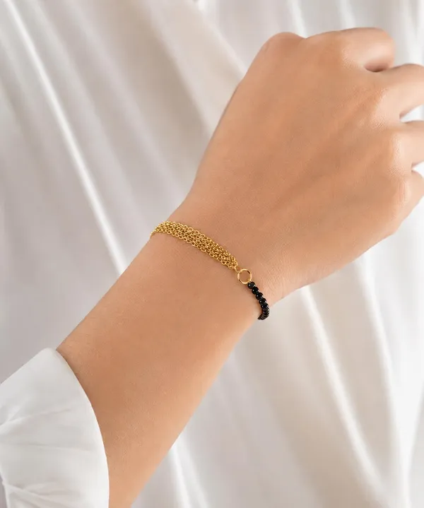 SHANKHRAJ_MALL_Black_Beaded_Gold-Tone_Chain_Bracelet,_Traditional_Mangalsutra_Style,_Lobster_Clasp