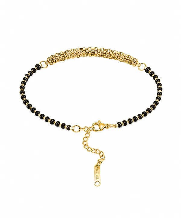 SHANKHRAJ_MALL_Black_Beaded_Gold-Tone_Chain_Bracelet,_Traditional_Mangalsutra_Style,_Lobster_Clasp