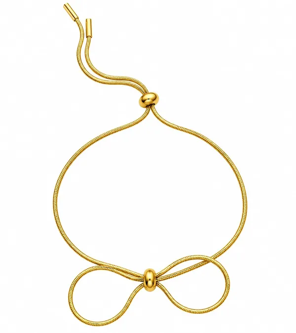SHANKHRAJ_MALL_Gold_Bow_Bracelet,_Adjustable_Snake_Chain_with_Bead_Accent