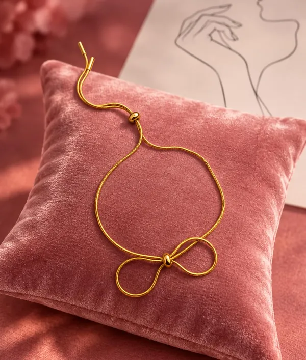 SHANKHRAJ_MALL_Gold_Bow_Bracelet,_Adjustable_Snake_Chain_with_Bead_Accent