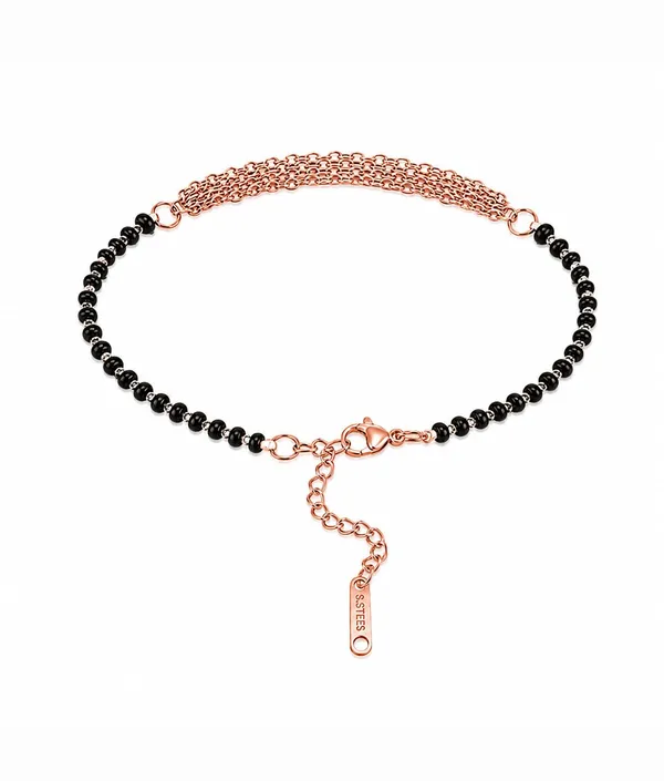 SHANKHRAJ_MALL_Black_Beaded_Rose_Gold_Chain_Mangalsutra_Bracelet,_Multi-Strand_Style_with_Lobster_Clasp