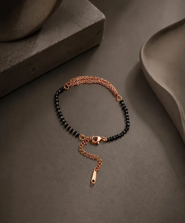 SHANKHRAJ_MALL_Black_Beaded_Rose_Gold_Chain_Mangalsutra_Bracelet,_Multi-Strand_Style_with_Lobster_Clasp