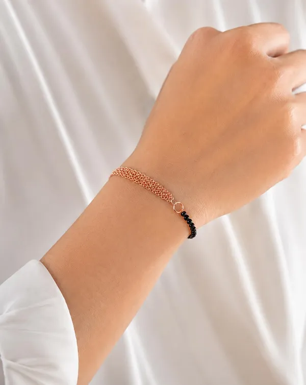 SHANKHRAJ_MALL_Black_Beaded_Rose_Gold_Chain_Mangalsutra_Bracelet,_Multi-Strand_Style_with_Lobster_Clasp