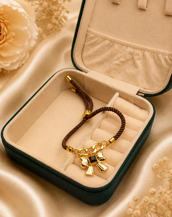 Adjustable_Twisted_Thread_Charm_Bracelet_for_Women_&_Girls_|_Gold-Tone_Chain_Bracelet_with_Baby_Feet,_Butterfly_&_Cross_Charms_|_Fashion_Handmade_Friendship_Bracelet_(COFFEE)