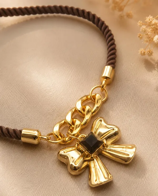 Adjustable_Twisted_Thread_Charm_Bracelet_for_Women_&_Girls_|_Gold-Tone_Chain_Bracelet_with_Baby_Feet,_Butterfly_&_Cross_Charms_|_Fashion_Handmade_Friendship_Bracelet_(COFFEE)