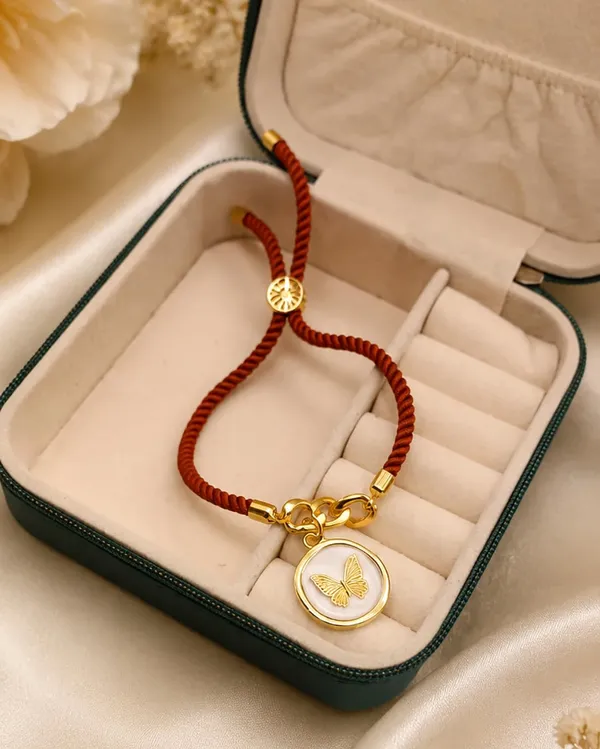 Adjustable_Twisted_Thread_Charm_Bracelet_for_Women_&_Girls_|_Gold-Tone_Chain_Bracelet_with_Baby_Feet,_Butterfly_&_Cross_Charms_|_Fashion_Handmade_Friendship_Bracelet_(BRWON)