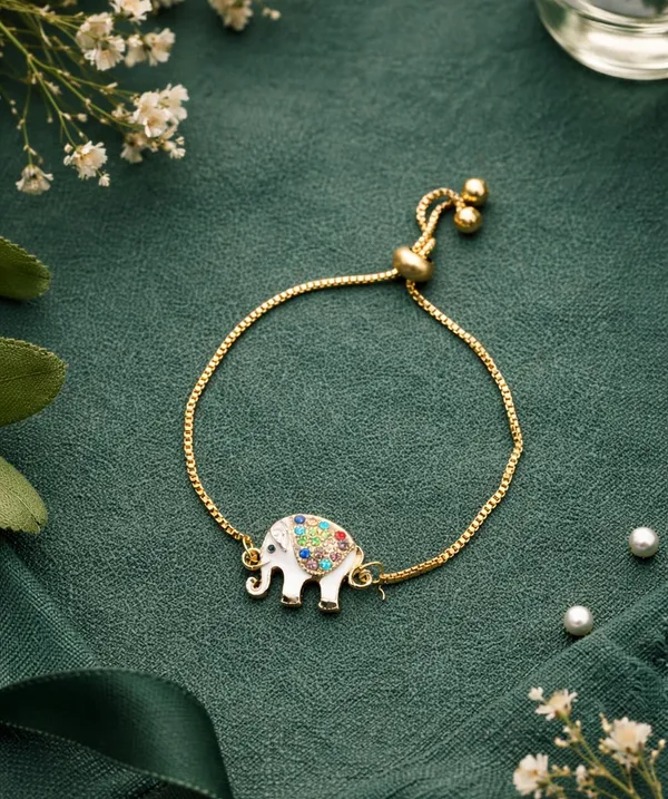 Elephant_Charm_Bracelet,_Gold-Tone_Box_Chain,_Multicolour_Crystal_Embellished,_Adjustable_Slider_Closure