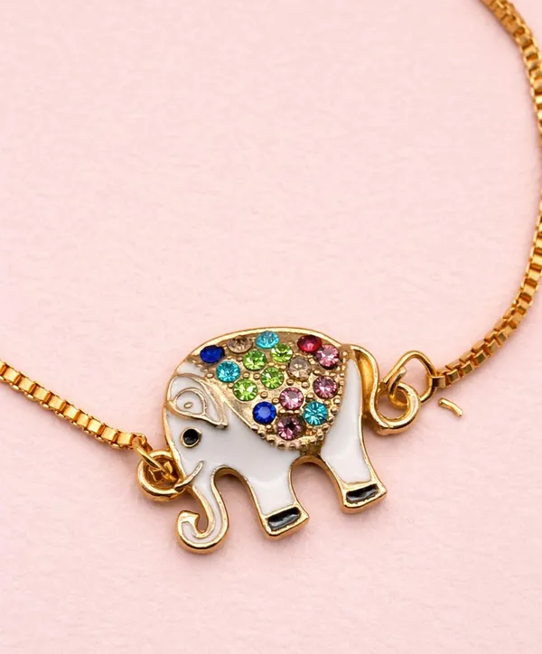 Elephant_Charm_Bracelet,_Gold-Tone_Box_Chain,_Multicolour_Crystal_Embellished,_Adjustable_Slider_Closure