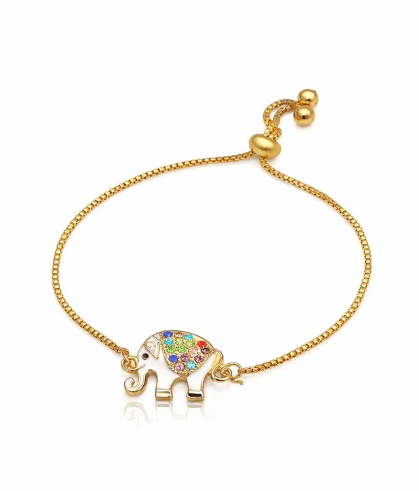 Elephant_Charm_Bracelet,_Gold-Tone_Box_Chain,_Multicolour_Crystal_Embellished,_Adjustable_Slider_Closure