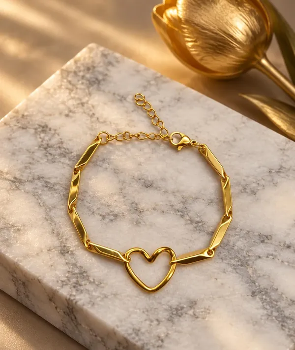 SHANKHRAJ_MALL_Gold-Tone_Open_Heart_Chain_Bracelet_with_Lobster_Clasp