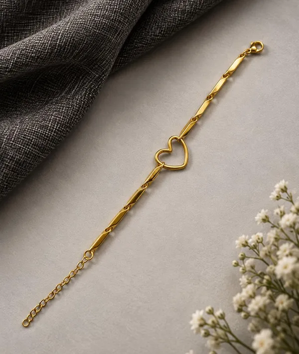 SHANKHRAJ_MALL_Gold-Tone_Open_Heart_Chain_Bracelet_with_Lobster_Clasp