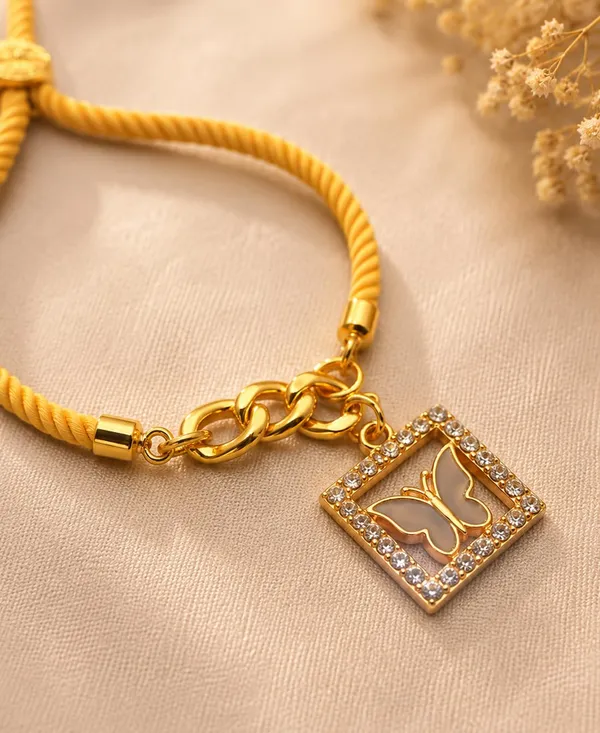 Adjustable_Twisted_Thread_Charm_Bracelet_for_Women_&_Girls_|_Gold-Tone_Chain_Bracelet_with_Baby_Feet,_Butterfly_&_Cross_Charms_|_Fashion_Handmade_Friendship_Bracelet_(YELLOW)