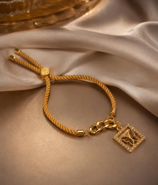 Adjustable_Twisted_Thread_Charm_Bracelet_for_Women_&_Girls_|_Gold-Tone_Chain_Bracelet_with_Baby_Feet,_Butterfly_&_Cross_Charms_|_Fashion_Handmade_Friendship_Bracelet_(YELLOW)
