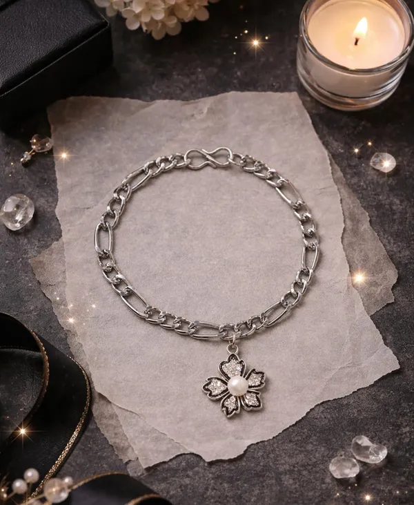 Silver_Tone_Floral_Charm_Bracelet_for_Women_|_Designer_Chain_Bracelet_with_Crystal_Flower_&_Pearl_Center_Pendant(A485,_1)